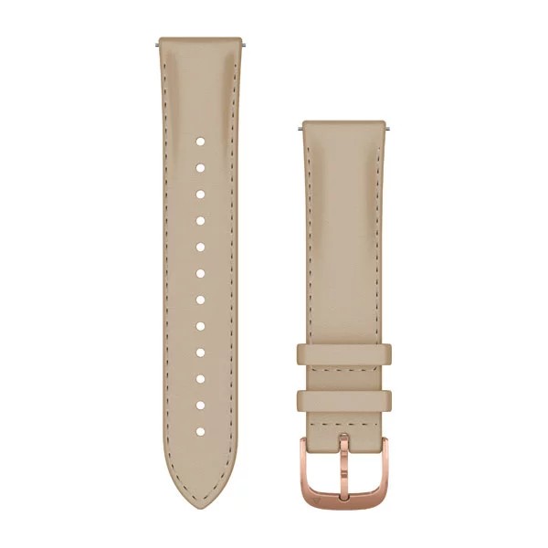 Bracelet de montre (20mm) en cuir beige sable avec fermoir en or rose 18K à revêtement PVD pour  Garmin vivomove Style 