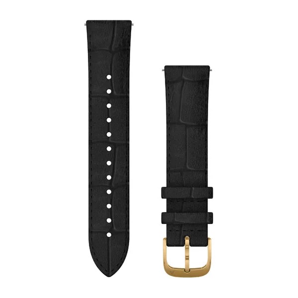 Bracelet de montre (20mm) en cuir gaufré noir avec fermoir en or 24K à revêtement PVD pour  Garmin Venu 2 