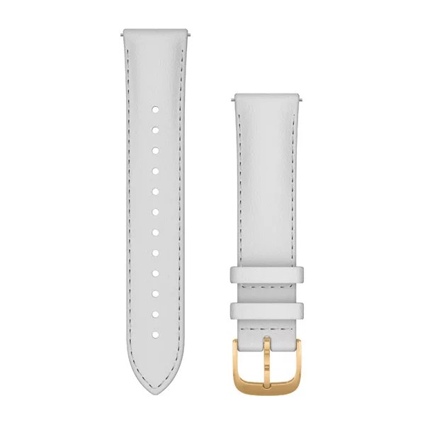 Bracelet de montre (20mm) Bracelet en cuir blanc avec fermoir en or 24K à revêtement PVD pour  Garmin vivomove Style 