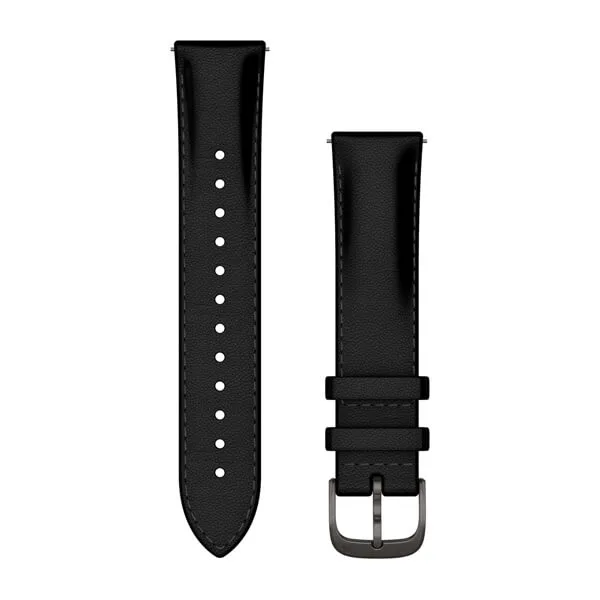 Bracelet Quick-Release (20 mm) - Cuir noir avec boucle gray pour  Garmin Venu Sq 2 